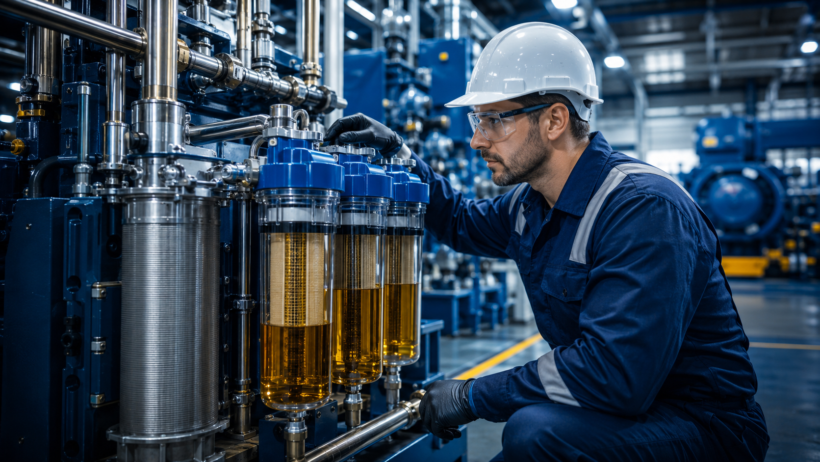 Industrial oil filtration and contamination control for hydraulic systems and gearboxes